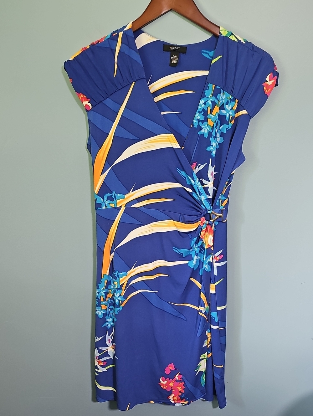 Alfani Royal Blue Tropical Wrap Midi Dress Size MP